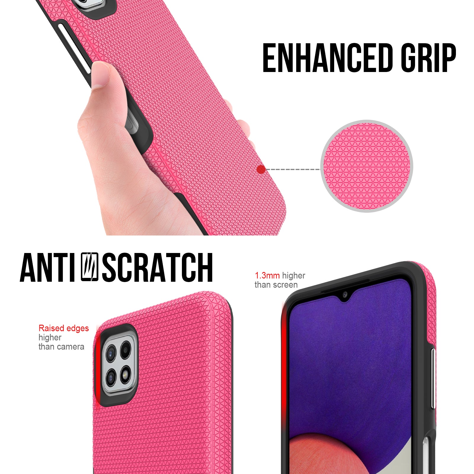 TPU PC Cover for Samsung Galaxy A22 5G (EU Version) Anti-scratch Hybrid Case Triangle Military Grade Fall Protection Back Shell TPU PC Cover for Samsung Galaxy A22 5G (EU Version) Anti-scratch Hybrid Case Triangle Military Grade Fall Protection Back Shell